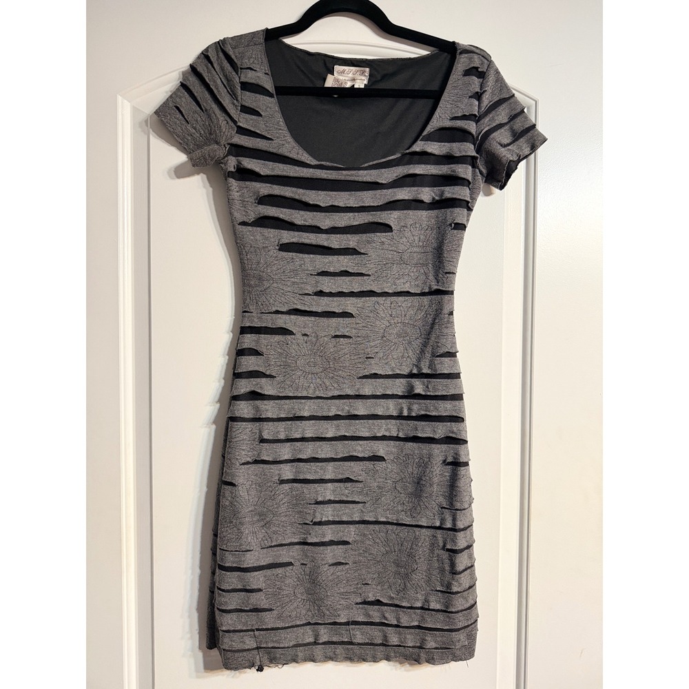 MSSP Max Studio Specialty Products Dress Small Gray Distressed Floral Edgy Artsy